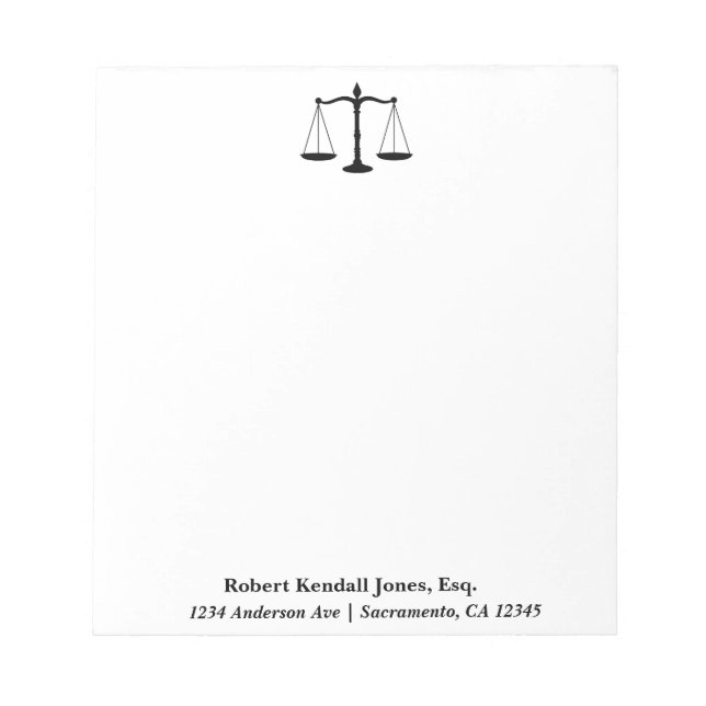 Bloc De Notas Escala de Justicia Abogado Negro Notepad (Frente)