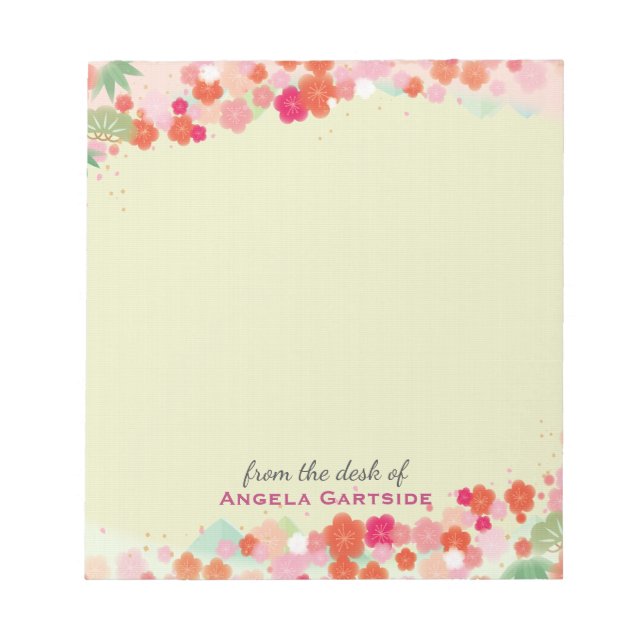 Bloc De Notas Escritorio personalizado floral japonés bonito (Frente)