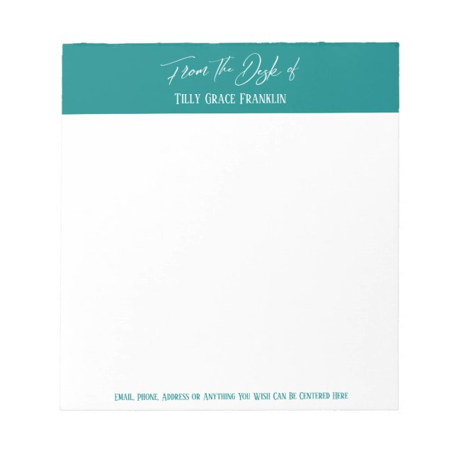 Bloc De Notas Escritura a mano desde el escritorio de Verde azul (Frente)