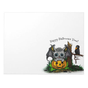 Bloc De Notas Esperando Halloween , Cute Bat y Raven