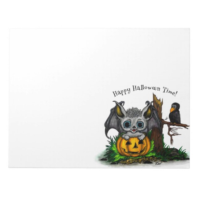 Bloc De Notas Esperando Halloween , Cute Bat y Raven (Frente)