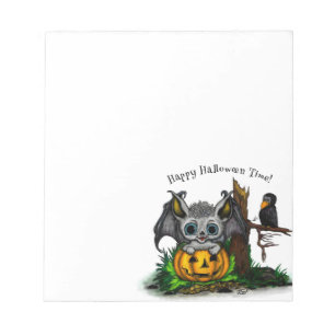 Bloc De Notas Esperando Halloween , Cute Bat y Raven