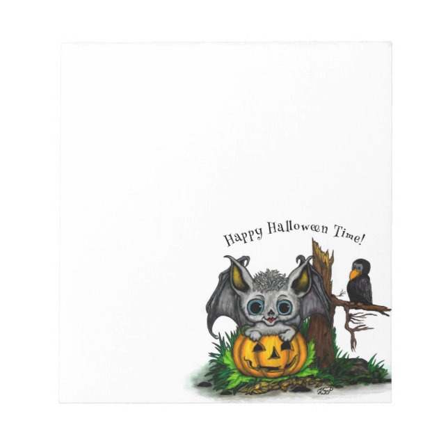 Bloc De Notas Esperando Halloween , Cute Bat y Raven (Frente)