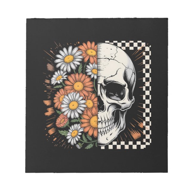 Bloc De Notas Esqueleto Boho Otoño Floral Halloween (Frente)