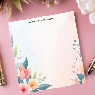 Bloc De Notas Esquina de Borde Floral Pastel Suave con Nombre Pe