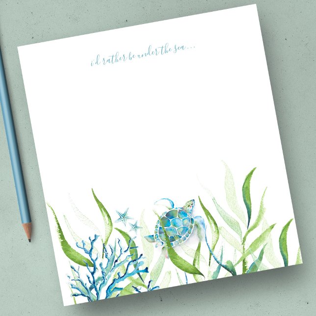 Bloc De Notas Estacionamiento acuático de la playa de Turtle Sea (personalized sea turtle gift watercolor art by Victoria Grigaliunas)