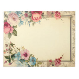 Bloc De Notas Estacionamiento floral de época rosa azul Shabby V