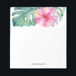 Bloc De Notas Estacionamiento personalizado de acuarela tropical<br><div class="desc">Sumérjase en la elegancia tropical con nuestra papelería personalizada, donde su nombre o monograma familiar está bellamente presentado en una tipografía sans serif clásica. Cada pieza está adornada con una impresionante flor de hibiscus acudiendo a la flor de color agua y con una exuberante hoja de palma de monstera, que...</div>