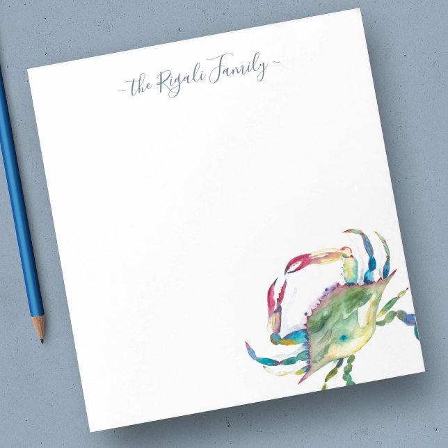 Bloc De Notas Estacionamiento personalizado de cangrejo azul acu (Personalized Stationery Notepad Watercolor Blue Crab )