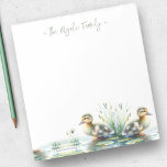 Bloc De Notas Estacionamiento personalizado de los patos de agua<br><div class="desc">Cuidada y encantadora, esta papelería personalizada presenta su nombre familiar o monograma en tipografía de escritura con letras de color verde salado con una cartera inferior de patitos acuarelas. Perfecto para sus notas de primavera y verano. Para ver más diseños de oficina en casa y regalos de pato como este...</div>