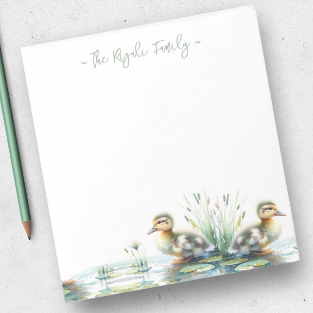 Bloc De Notas Estacionamiento personalizado de los patos de agua (Watercolor duck notepads personalized sage green name)
