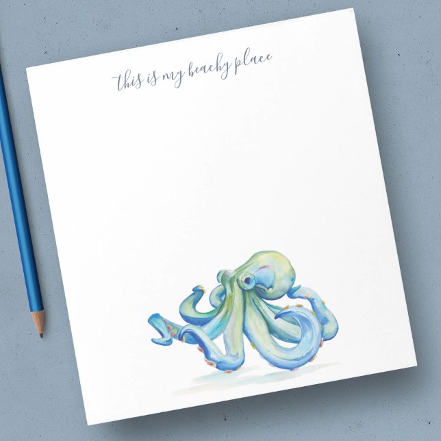 Bloc De Notas Estacionamiento personalizado del pulpo azul de co (Personalized Stationery Notepad Watercolor Blue Octopus )