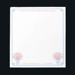 Bloc De Notas Estacionamiento Preppy De Personalizado Rosa Y Azu<br><div class="desc">Elegante borde de esquina de la llave griega con flores de color Sakura en un jarrón de jengibre. Puede cambiar el color del borde (actualmente un azul en polvo) cambiando el color de fondo de la página (para ello,  haga clic para personalizar más" debajo de donde escribe el texto).</div>