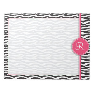 Bloc De Notas Estampado de zebra rosado femenino del monograma