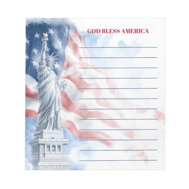 Bloc De Notas Estatua de la Libertad Dios Bendiga América Lined (Frente)