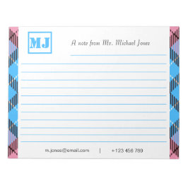 Bloc De Notas Estilo Profesional Monograma Script Tartán Lined