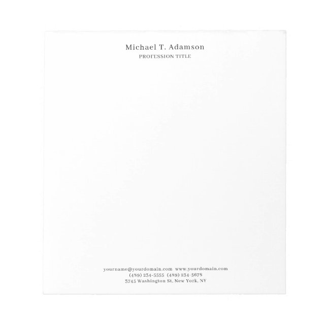 Bloc De Notas Estilo Retro Elegante Plano Simple Blanco (Frente)