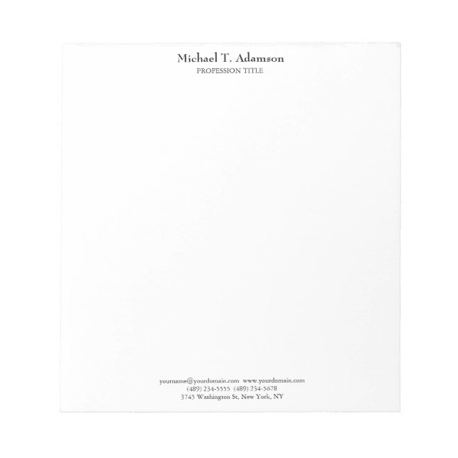 Bloc De Notas Estilo Retro Elegante Plano Simple Blanco (Frente)