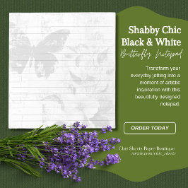 Bloc De Notas Estilo Shabby Chic Negro y Blanco Mariposa Floral