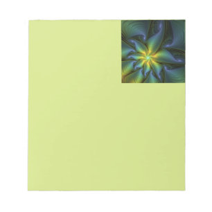 Bloc De Notas Estrella abstracta, arte fractal dorado verde azul