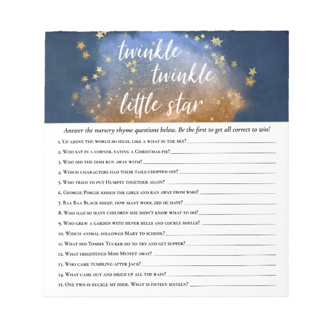 Bloc De Notas Estrella pequeña Twinkle | Prueba de rima de guard (Frente)