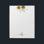 Bloc De Notas Eucalyptus Monograma Floral de girasol Estilo<br><div class="desc">Crea un moderno cuaderno floral de girasol con esta bonita plantilla con un bonito ramo rústico floral, con una moderna y sencilla tipografía femenina. CONSEJO: En la colección que aparece a continuación se pueden encontrar tarjetas de suite boda como RSVP, programas de boda, carteles, tapiz, etiquetas de regalo, carteles y...</div>