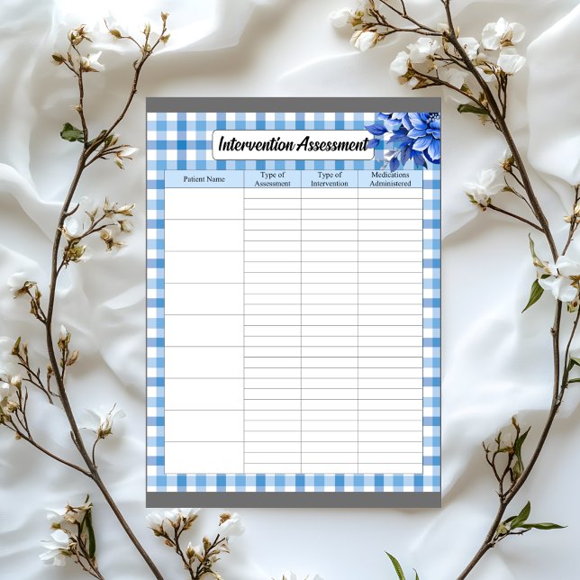 Bloc De Notas Evaluación de Intervención de Gingham Floral Azul  (Subido por el creador)