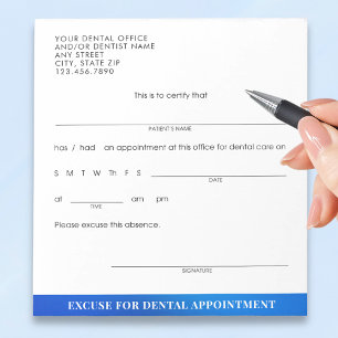 Bloc De Notas Excusa de cita dental personalizada azul