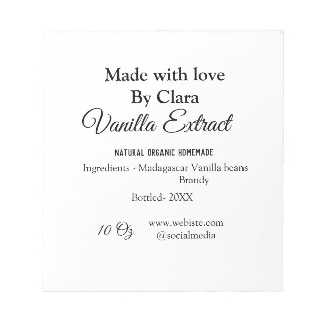 Bloc De Notas extracto de vainilla casero agregar ingredientes p (Frente)