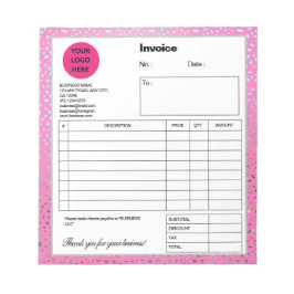 Bloc De Notas Factura de impresión de chita rosa Purpurina perso