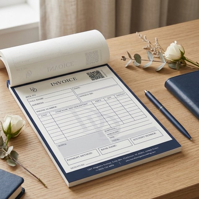 Bloc De Notas Factura de Planificador de Bodas Personalizado Mar (Custom Modern Navy Wedding Planner Invoice Billing Notepad)