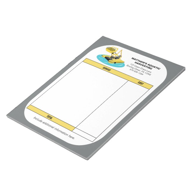 Bloc De Notas Factura de recibo de negocio de cosecha acuática (Lado Derecho)
