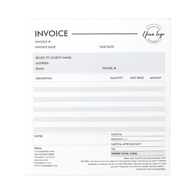 Bloc De Notas Factura de venta de recibo de negocios pequeños pe (Frente)