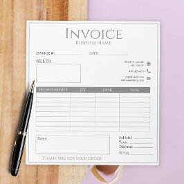 Bloc De Notas factura moderna de la pequeña empresa blanca