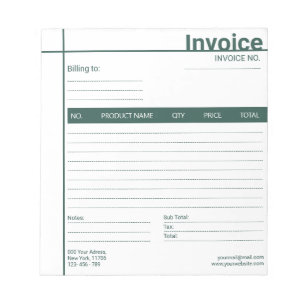 Bloc De Notas Factura moderna simple Ventas Recibo Negocio Verde