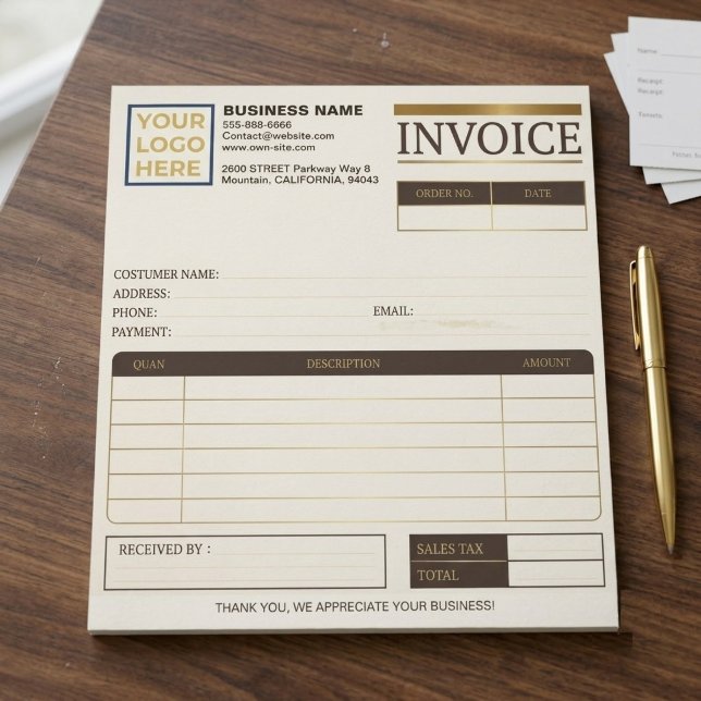 Bloc De Notas Facturas de ventas personalizables e imprimibles | (sales invoices Business Logo Notepad for small business )