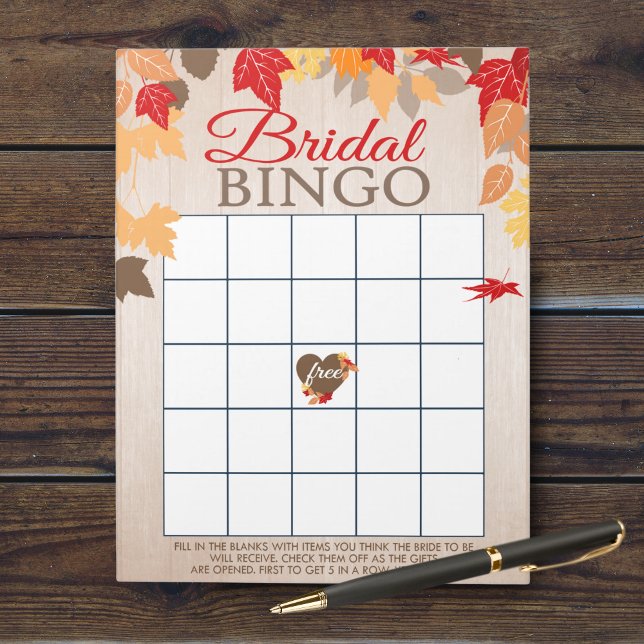Bloc De Notas Fall Leaves Regalo Bingo Bridal Shower Game Pack (Fall Leaves Bridal Shower Gift Bingo Party Game. Comes in a pack of 40 easy tear away games!)