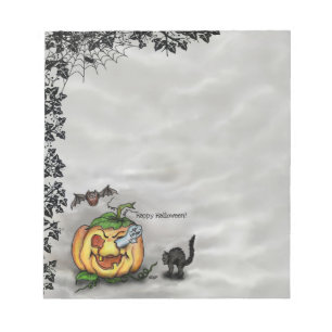 Bloc De Notas Fantasma, Gato, Bat y Calabaza, ¡Feliz Halloween!