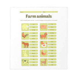 Bloc De Notas Farm Animals Identification Educational Worksheet