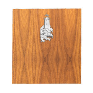 Bloc De Notas Faro de estilo cromado en madera de teca