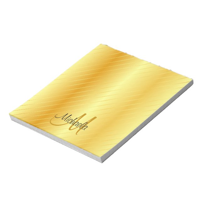 Bloc De Notas Faux Gold Monogram Template Modern Elegant (Lado Izquierdo)