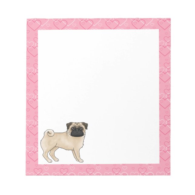 Bloc De Notas Fawn Pug Dog Personalizado Mops Love Heart Pattern (Frente)