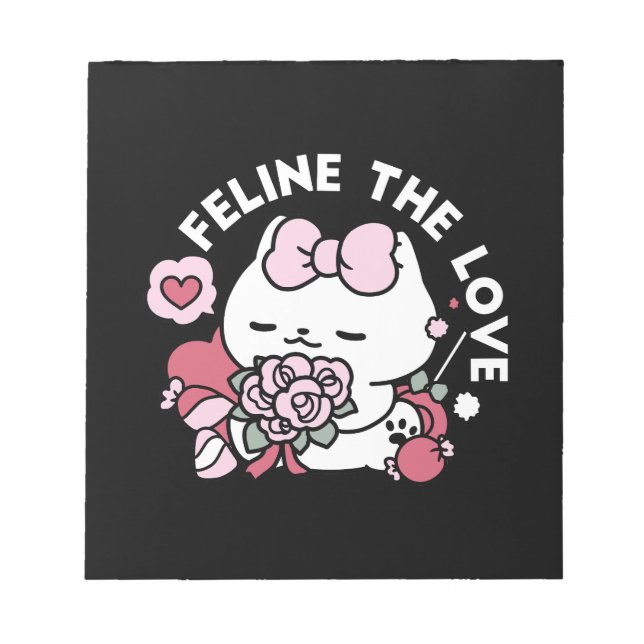 Bloc De Notas Feline el amor - lindo diseño de gato de San Valen (Frente)
