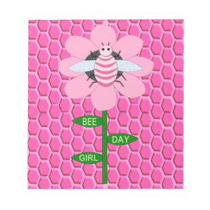 Bloc De Notas Feliz Día de la Abeja Chica Pink Birthday Bumblebe