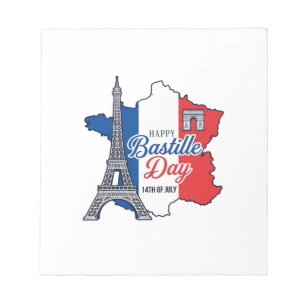 Bloc De Notas Feliz Día de la Bastilla Francia Mapa Torre Eiffel