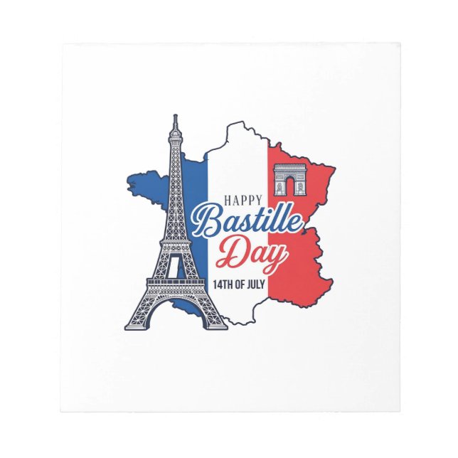 Bloc De Notas Feliz Día de la Bastilla Francia Mapa Torre Eiffel (Frente)
