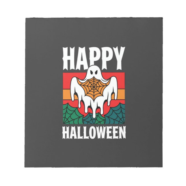 Bloc De Notas Feliz Halloween Fantasma Telaraña Retro (Frente)