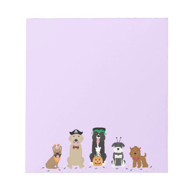 Bloc De Notas Feliz morado de perros de Halloween (Frente)