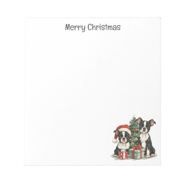 Bloc De Notas Feliz Navidad Perros Terrier de Boston (Frente)