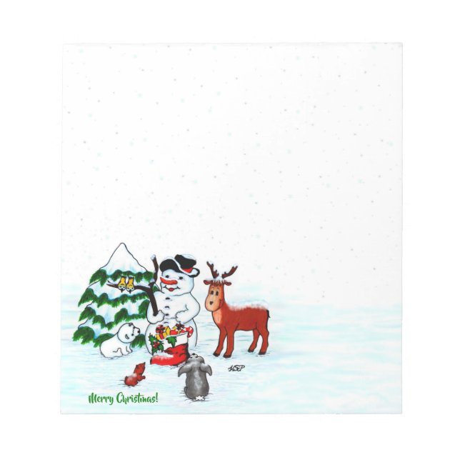 Bloc De Notas ¡Feliz Navidad! Snowman con sus amigos (Frente)